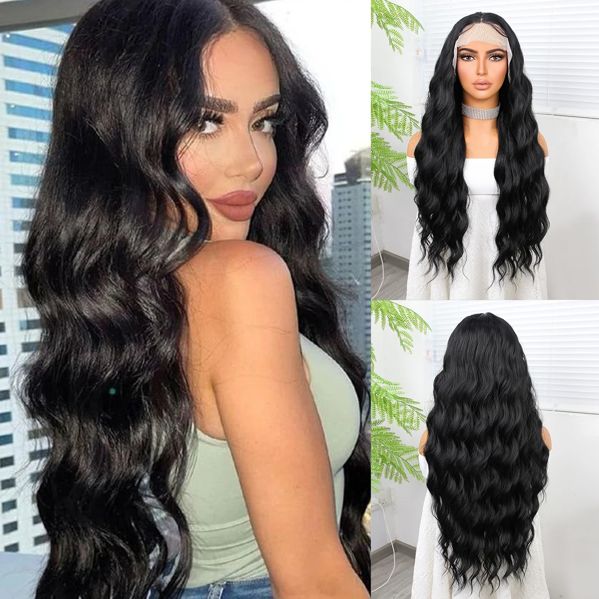 Heat Resistant 13/4.5*1 T Lacefor Any Occasion Long Wavy Synthetic Wig Black Natural Wave Daily Use Hair Wigs for Women Afro