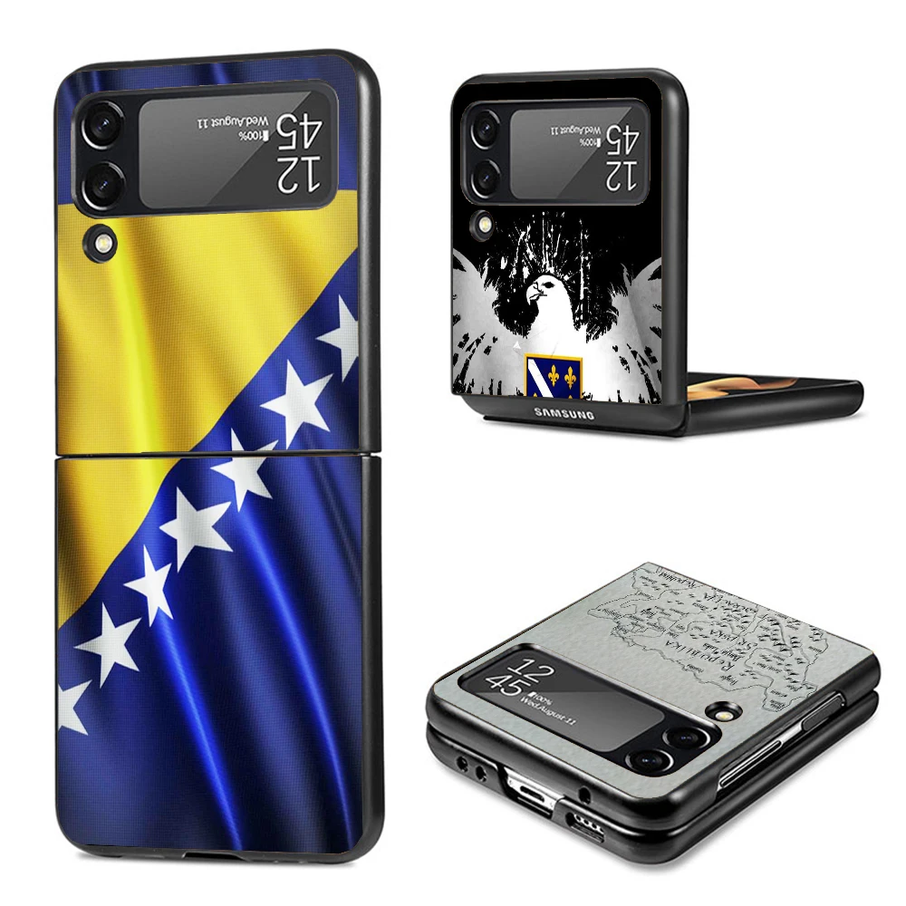 Bosnia And Herzegovina Flag Phone Case Cover for Samsung Galaxy Z Flip 6 5 4 3 5G Flip3 Flip4 Flip5 ZFlip6 Customized Black Fund