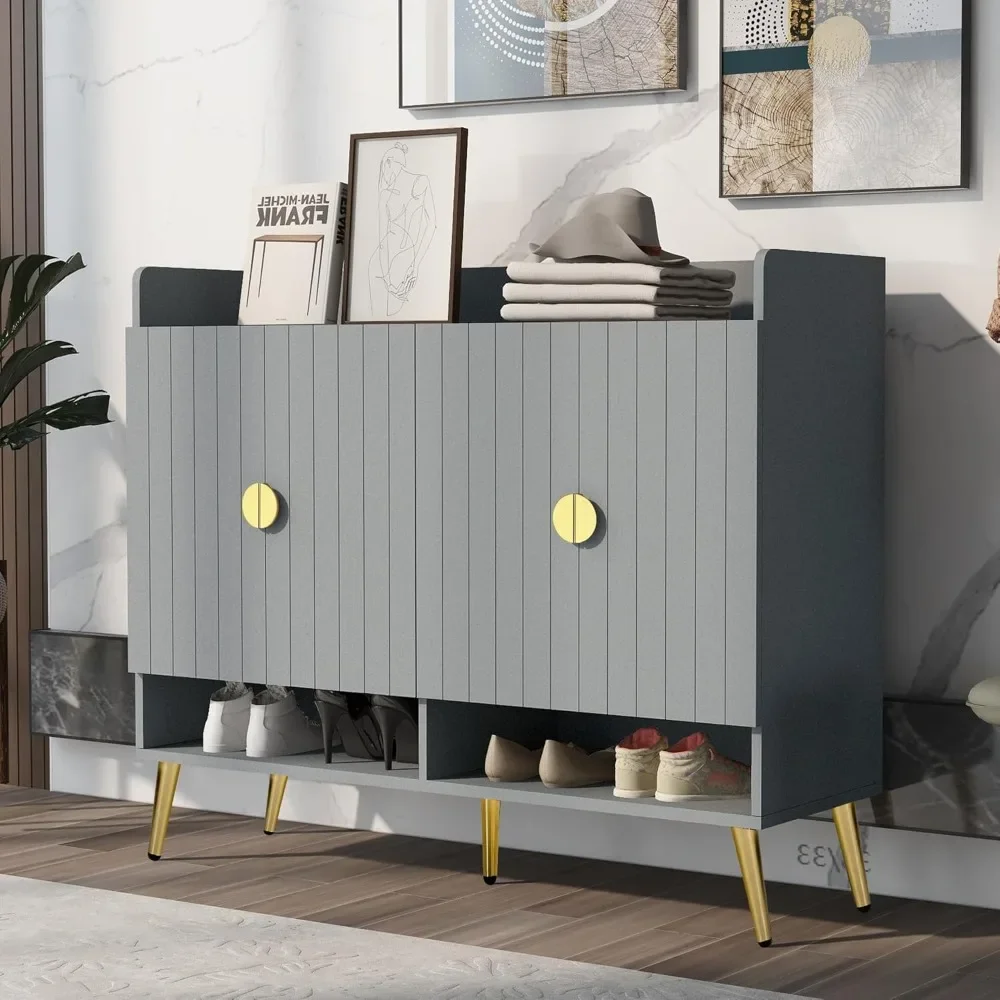 

Modern Shoe Cabinet with Doors,11-Tier Shoe Storage Cabinet with Adjustable Shelves,Unique Apron Design,Wooden Storage Organizer