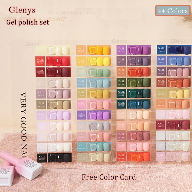 Juego de esmaltes en gel para uñas, barniz artístico con tarjeta de color, botellas diferentes, juego completo de aprendizaje, 15ML, 44 colores