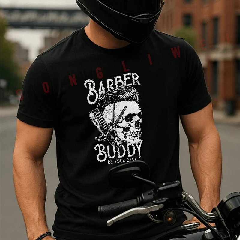 

Summer Barber Buddy Skull Print T-Shirt Men Women Moto Breathable Quick Drying Racing Suit Short Sleeved Sports T Shirt