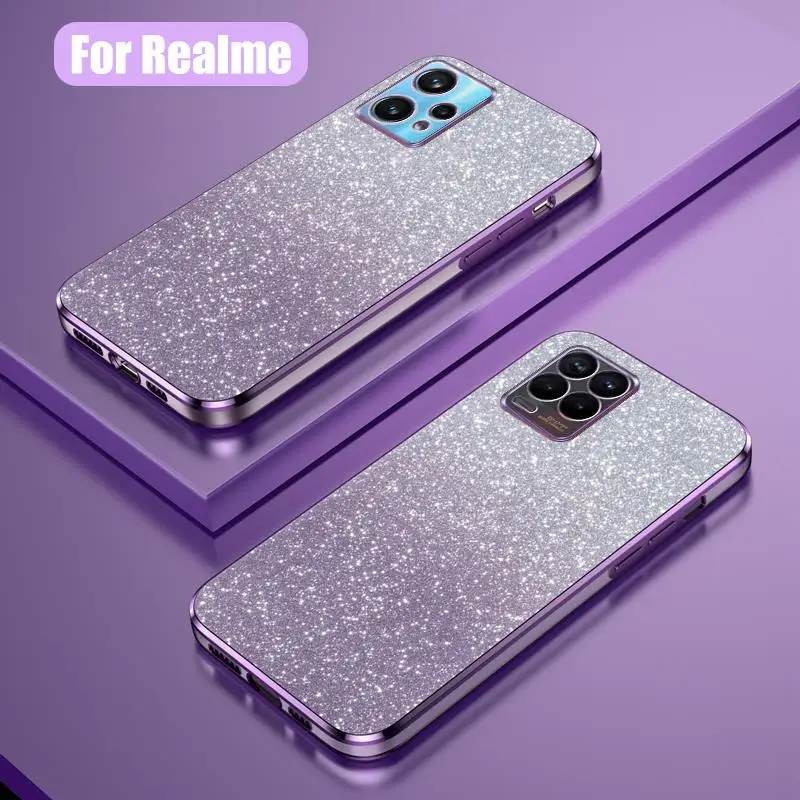 Realme8 8pro Luxury Gradient Glitter Plating Case For Oppo Realme 8 9 Pro Plus 4g 5g Silicone Back Cover Realme9 9pro