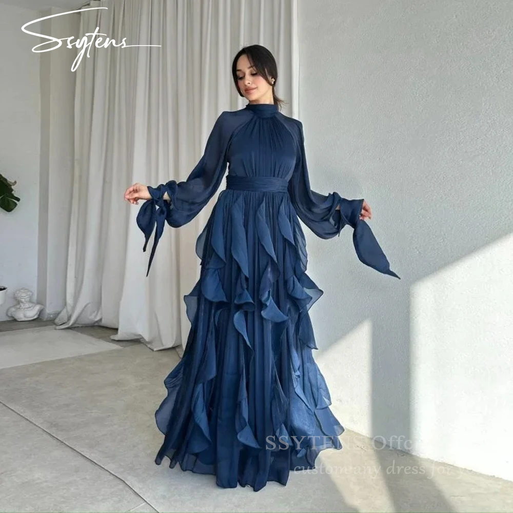 

SSYTENS Customized High Neck Prom Dresses 2026 Long Sleeves Elegant Wedding Party Dress A-Line Ruffles Formal Gowns Floor Length