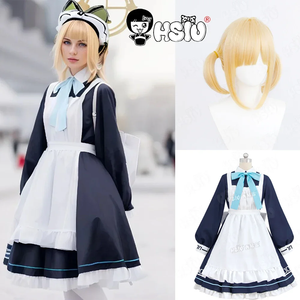 

Синий архив, карнавальный костюм Saiba Midori, одежда для косплея, парик, синтетический парик из волокна, светло-оранжевый короткий парик, темное платье горничной 2025