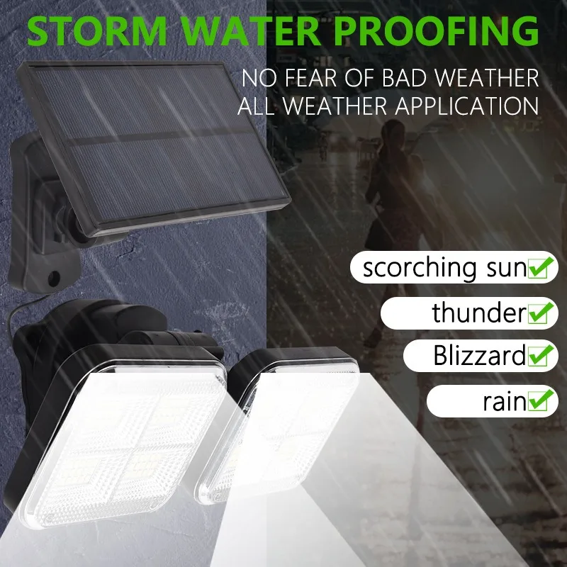 ضوء خارجي يعمل بالطاقة الشمسية 120SMD LED أضواء أمنية، مصابيح مستشعر حركة برأسين، IP65، 270 ° أضواء الجدار الفيضانات ذات الزاوية الواسعة مع 3 أوضاع #4
