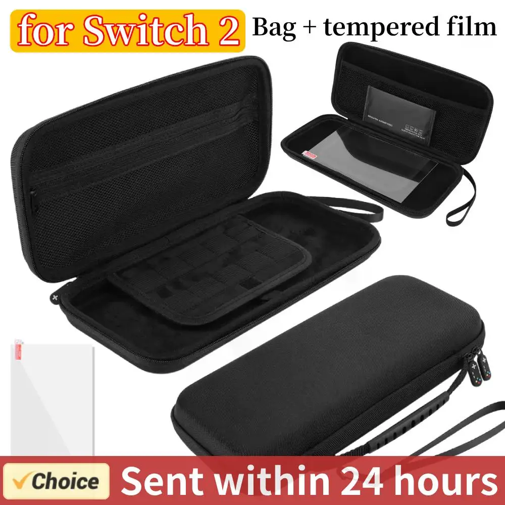 

Чехол из ЭВА и защитная пленка для экрана для Switch 2, чехол для игровой консоли с 10 держателями для игровых карт, сумка-органайзер, аксессуары для игр