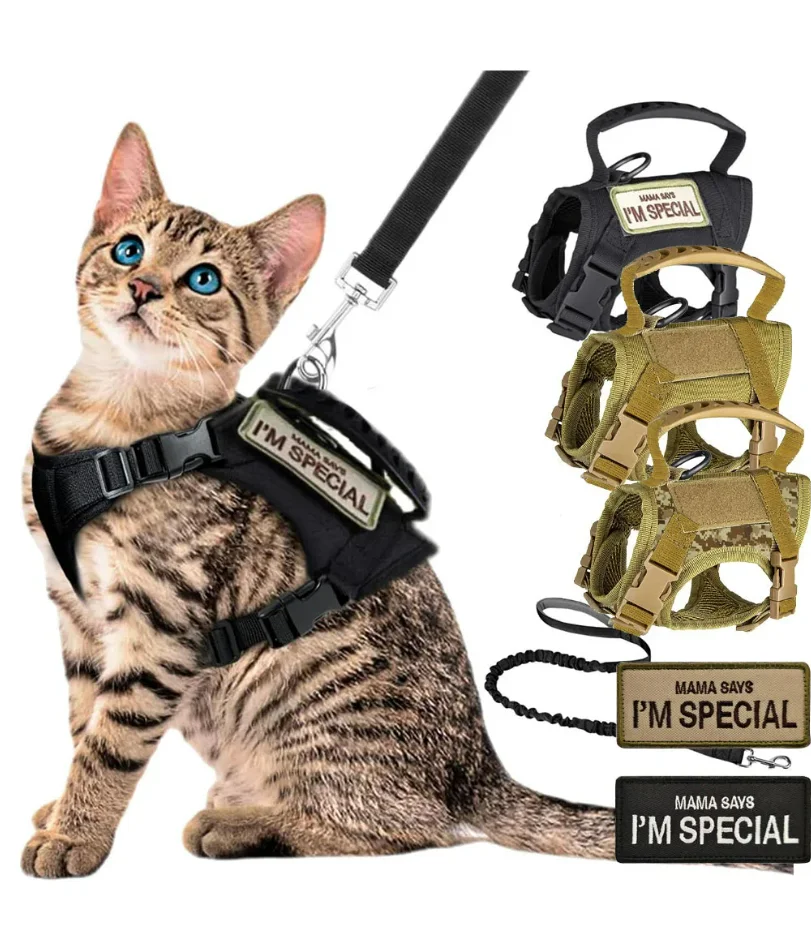 

Tactical Cat Dog Harness Leash For Working Adjustable Pet Vest Harness Soft Mesh Training Puppy Straps with Handle For Large Cat