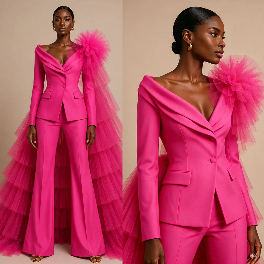 Women's Dresses Suit Gowns with Wraps Elegant Sheer Lapel Jacket Coat And Pants For Female 2 Pieces Suit Customized W6236