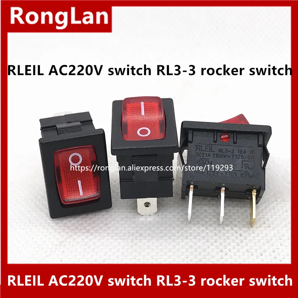 [SA]Power switch RLEIL tripod red rocker switch 220V AC single lighted boat type switch RL3-3 --100PCS/LOT