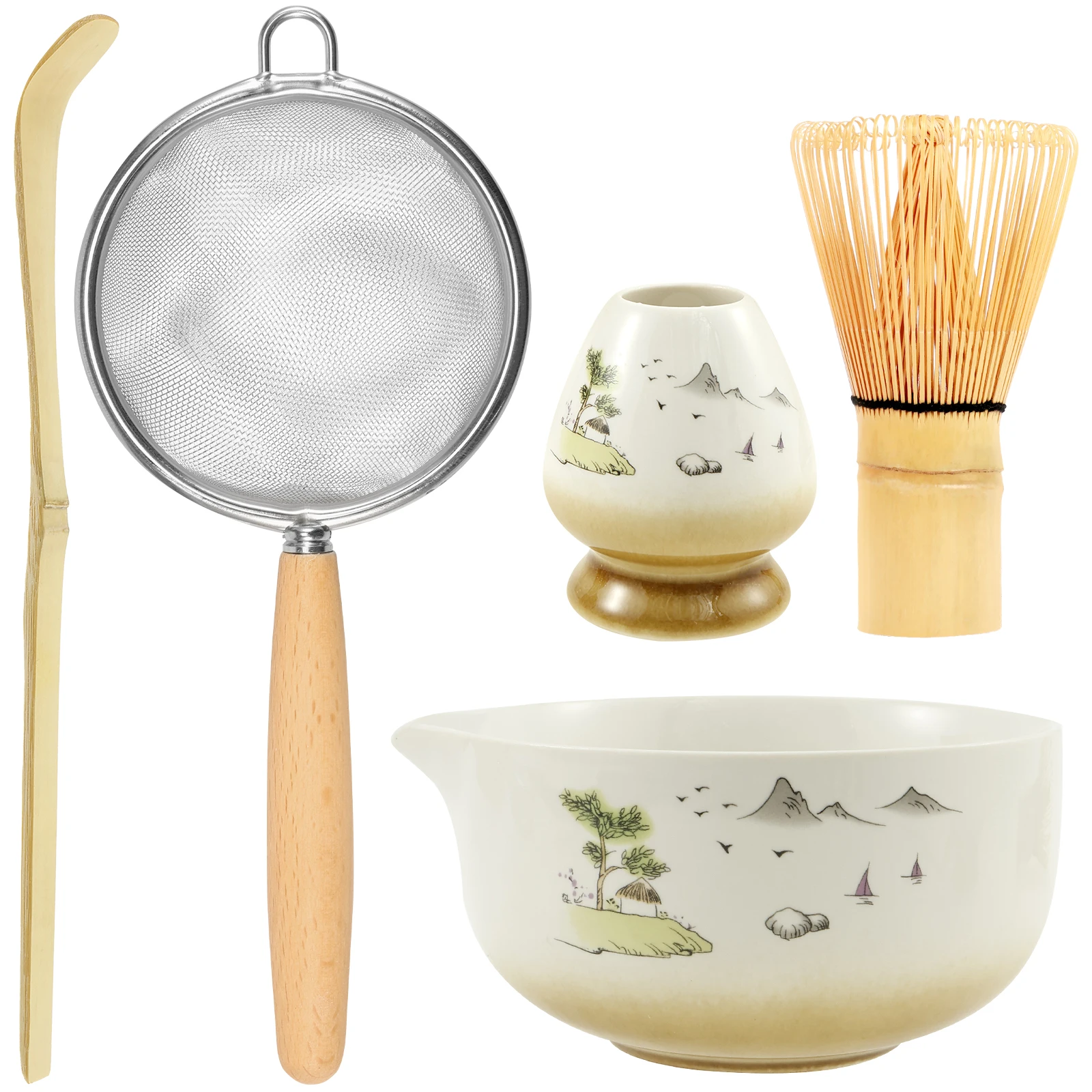 Juego de té Matcha de 5 uds., Kit Matcha estético ceremonial con batidor, juego de té Maccha batidor a prueba de fugas para regalo, entusiasta principiante