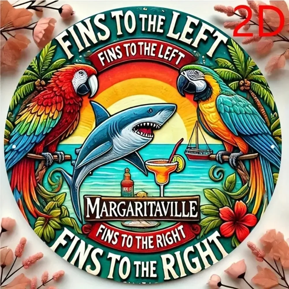 2D Flat Margaritaville & Fish Themed Metal Sign – Vibrant Wall Art for Home Bars, Cafes & Restaurants | Playful Nautical