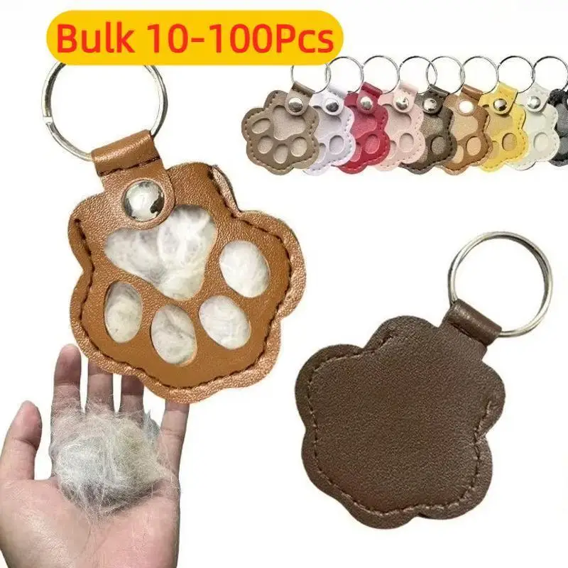 10-100Pcs Pet Hair Keepsake Leather Memorial Locket for Storing Dog Cat Fur, Cute Pet Loss Gift, Remembrance Key Ring Bag Charm