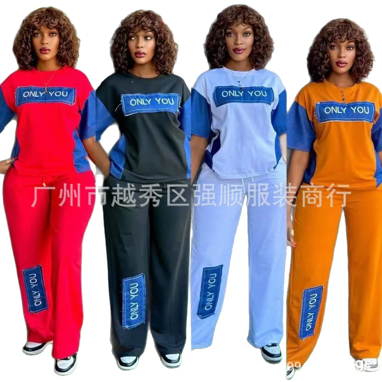 

Женский комплект из 2 предметов по индивидуальному заказу Dashiki, джинсовая африканская одежда, новый летний модный топ с короткими рукавами и брюки, костюм для вечеринки, женский комплект