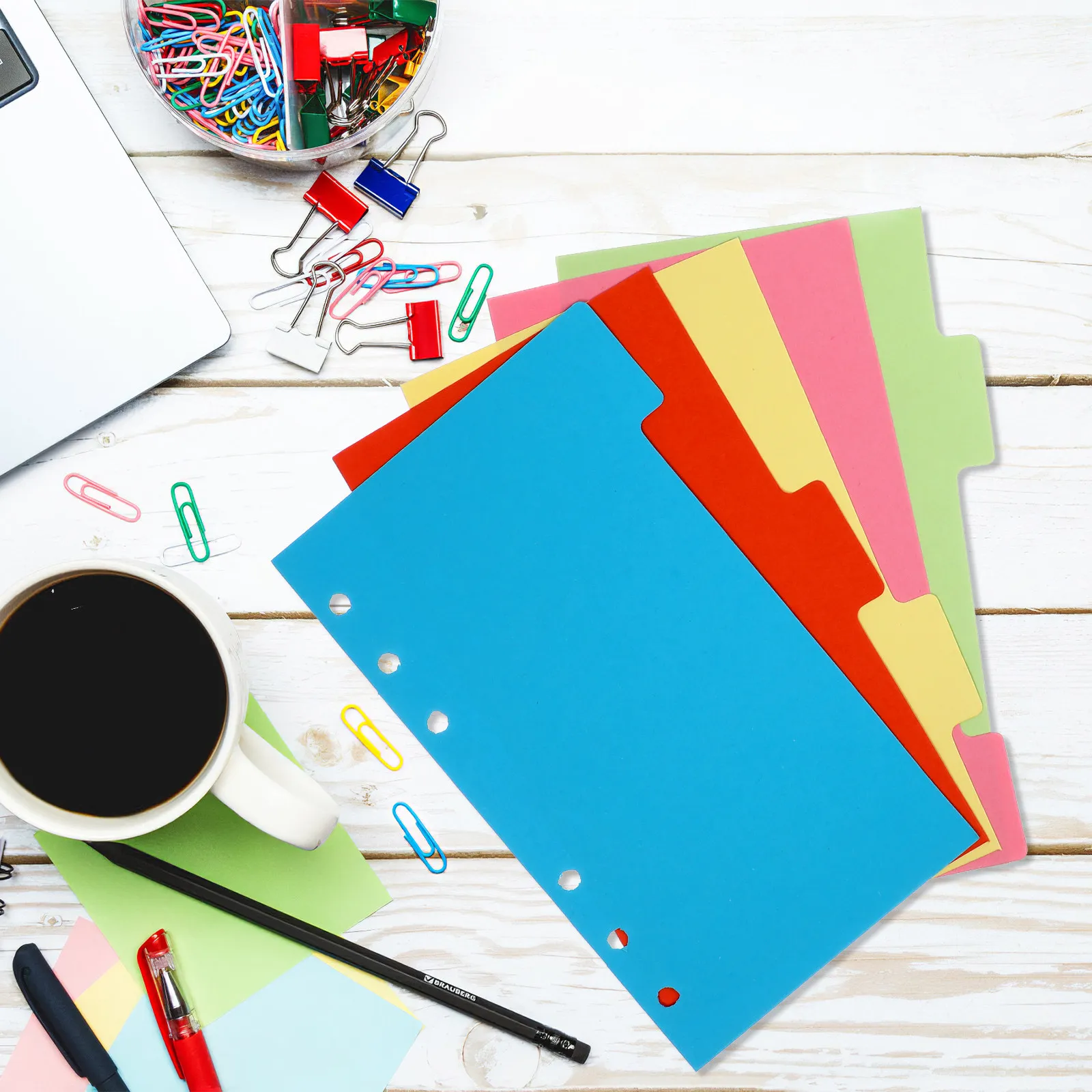 

6Sets Colored Notebook Dividers A6 Paper Refills Index Tab Cards for Spiral 6-Hole Binder Office Travel School Stationery