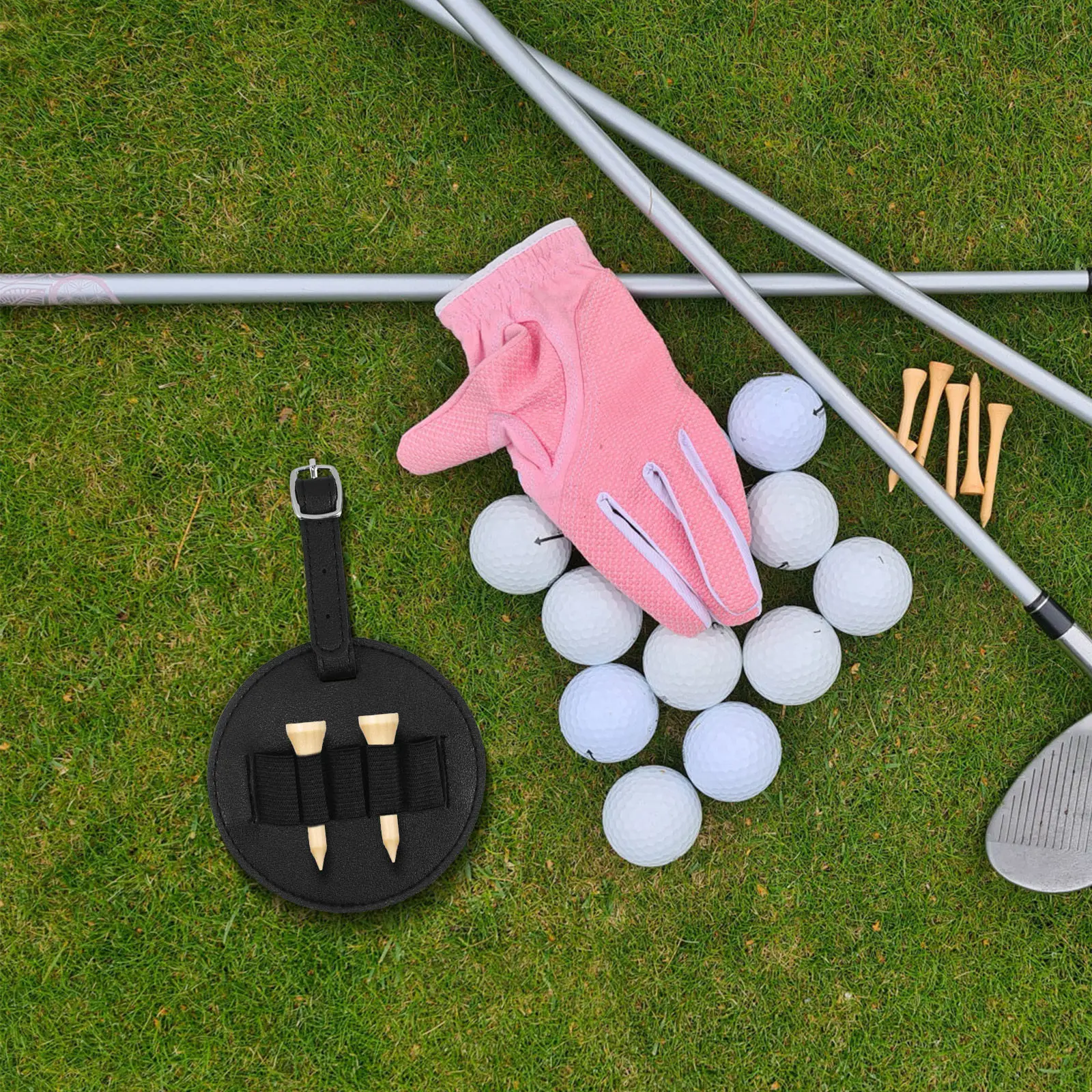 

PU Golf Tee Holder Pouch with Hanging Tag Organizer for Multiple Tees Easy Access Storage on Golf Bag Premium Accessory