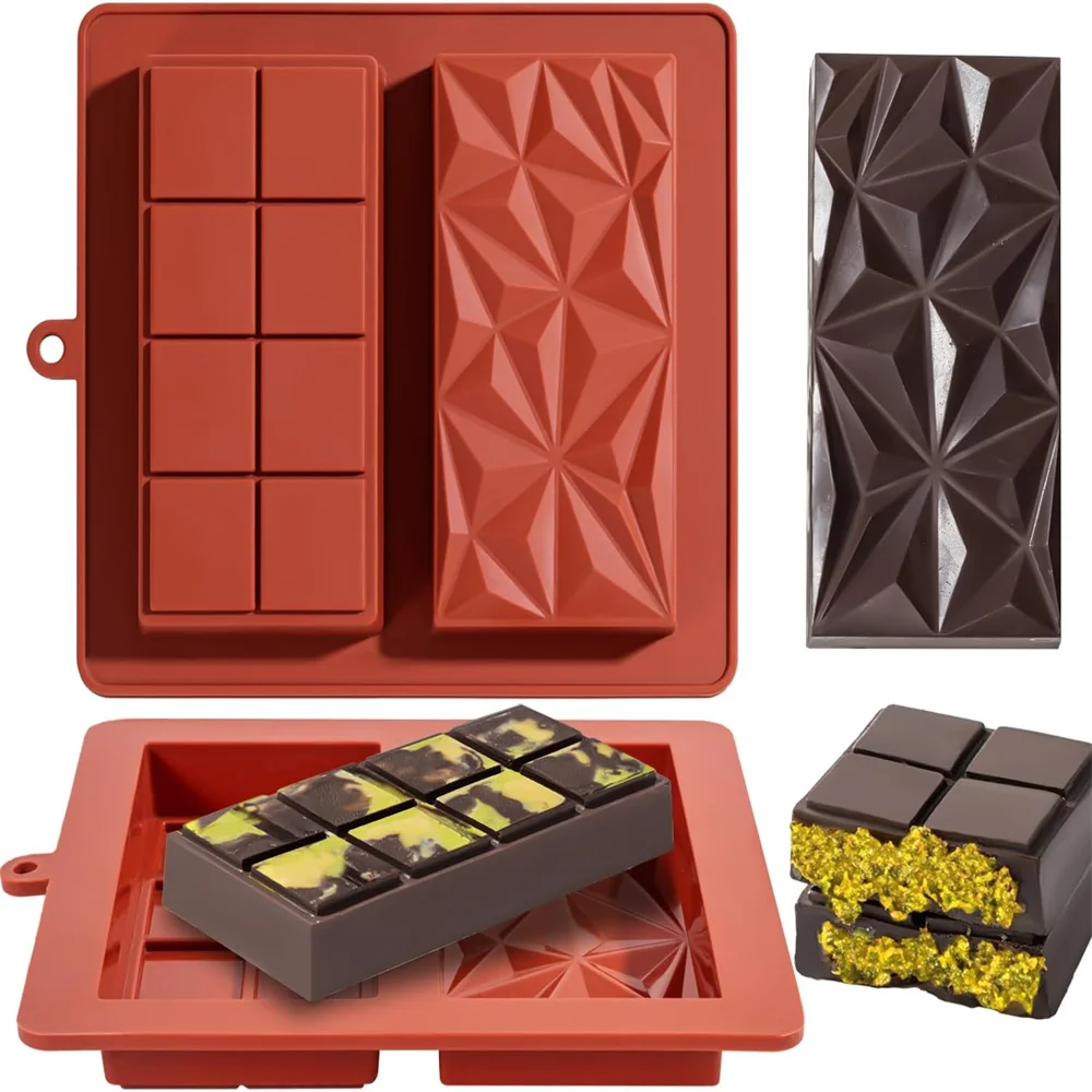 Chocolate Bar Mold Deep ,Silicone Mold for Thick Chocolate Bars, Perfect for Making Durable Rectangular Pistachio,Chocolate Bars