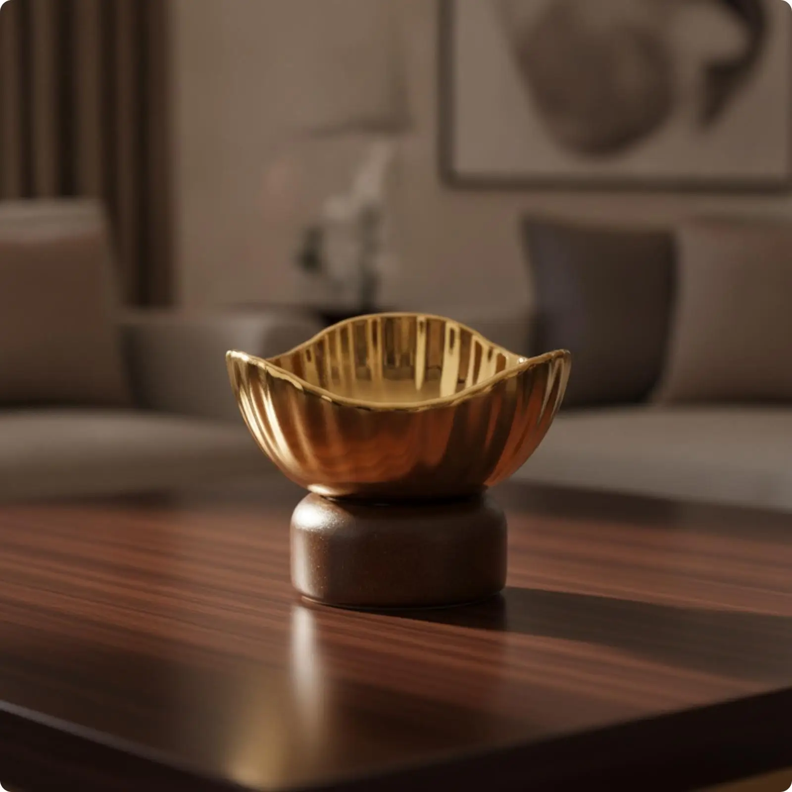 Elegant Fluted Ceramic Serving Tray with Wooden Leg for Guest Entertainment Setup