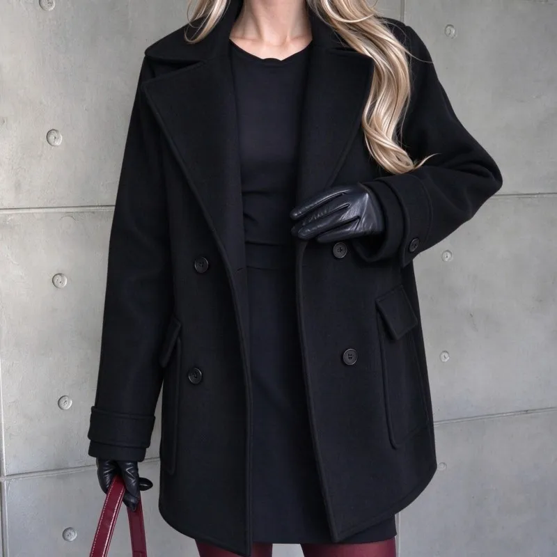 2026 New Women's Autumn And Winter Woolen Coat Solid Color Double Breasted With Pockets Comfortable Fashionable Temperament Coat