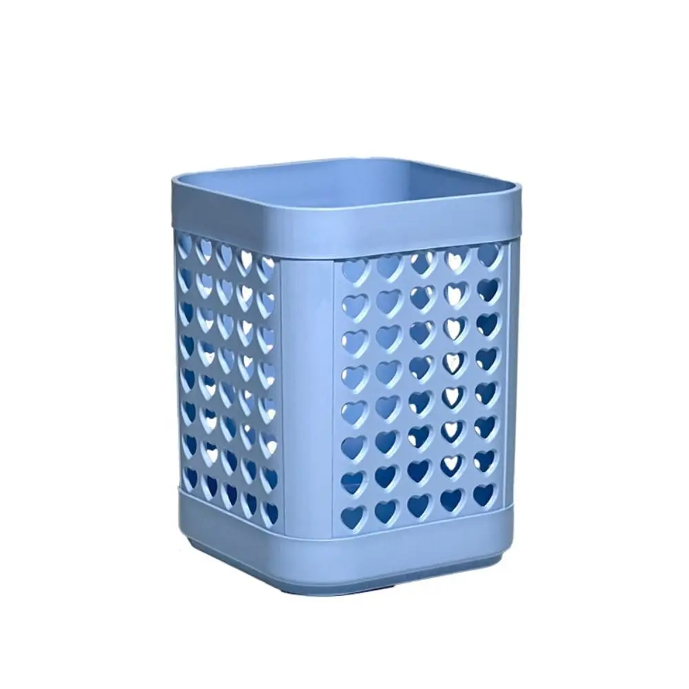 Multi-functional Plastic Pen Holder Hollow-out Pattern Large Capacity Pencil Cup Square Makeup Brush Holder Home