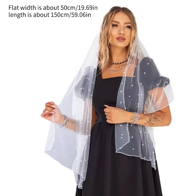 Sophisticated Mesh Scarf with Pearls for Wedding Tulle Veils Dresses Shawl Wraps Dropship