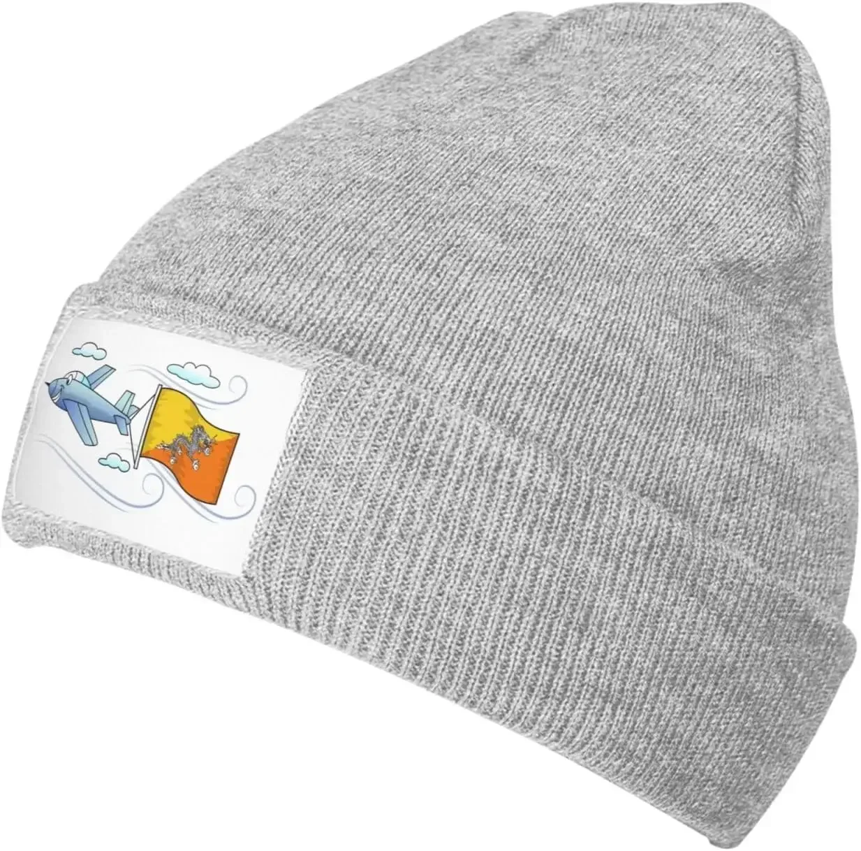 Airplane with Bhutanese Flag Knitted Hat Acrylic Cold Weather  Warm Brimless hat Elastic Force Caps