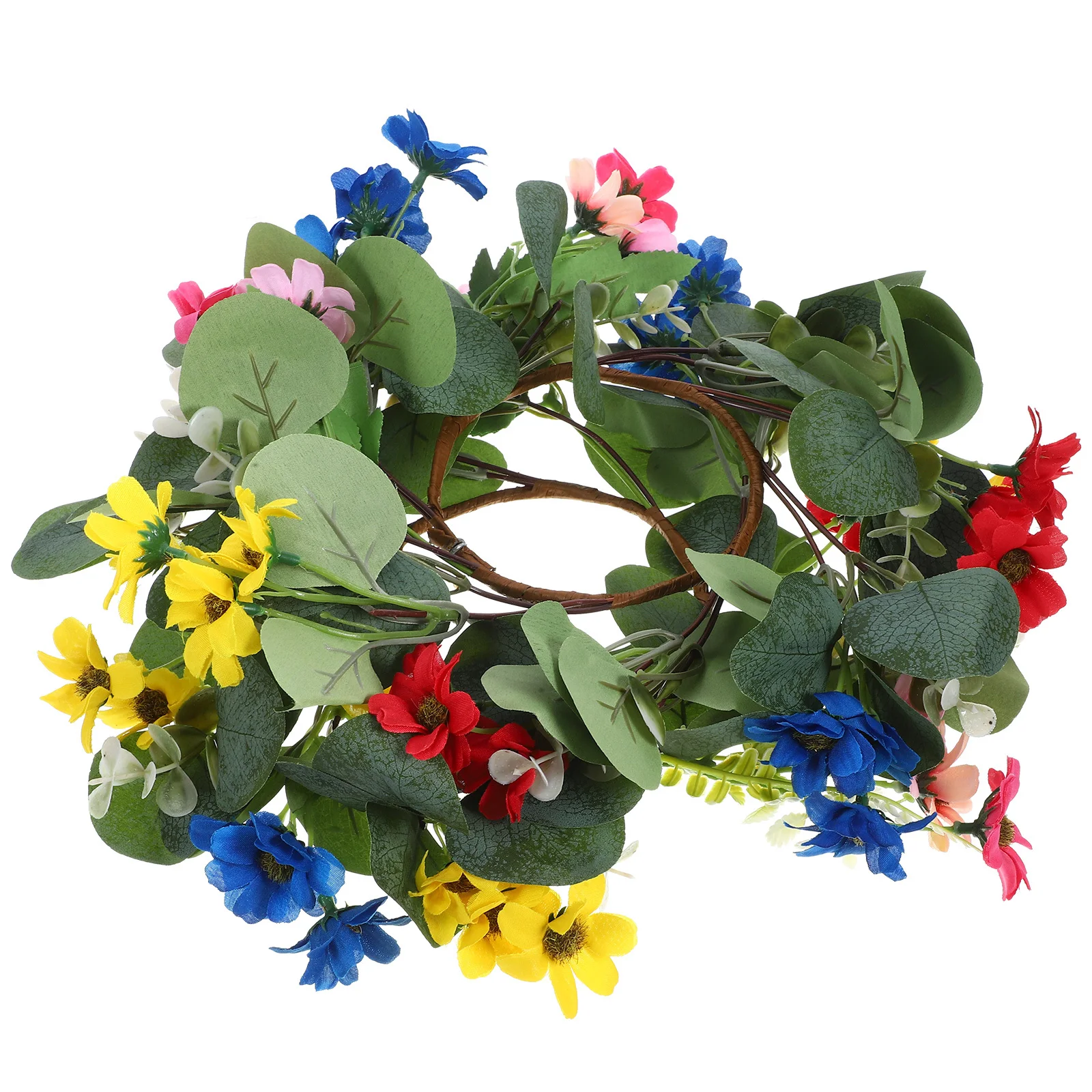 

2Pcs Spring Rings Daisy Wreaths with Artificial Flowers Greenery for Tabletop Decor Wedding Holiday Party Rustic