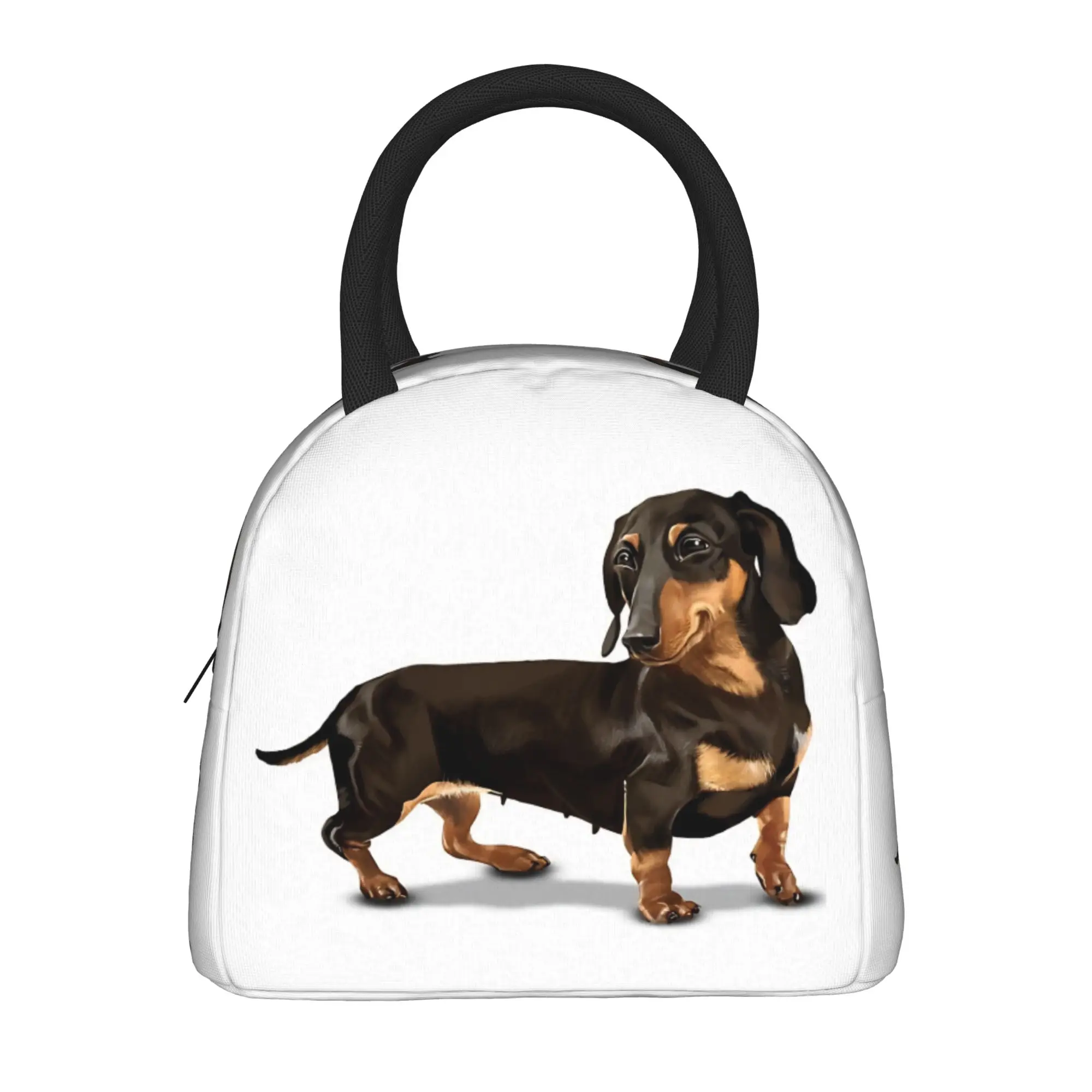 The Happy Dachshund Lunch Bag For Child  Custom Lunch Box Cute Travel Cooler Bag Portable Insulated Oxford Thermal Lunch Bags