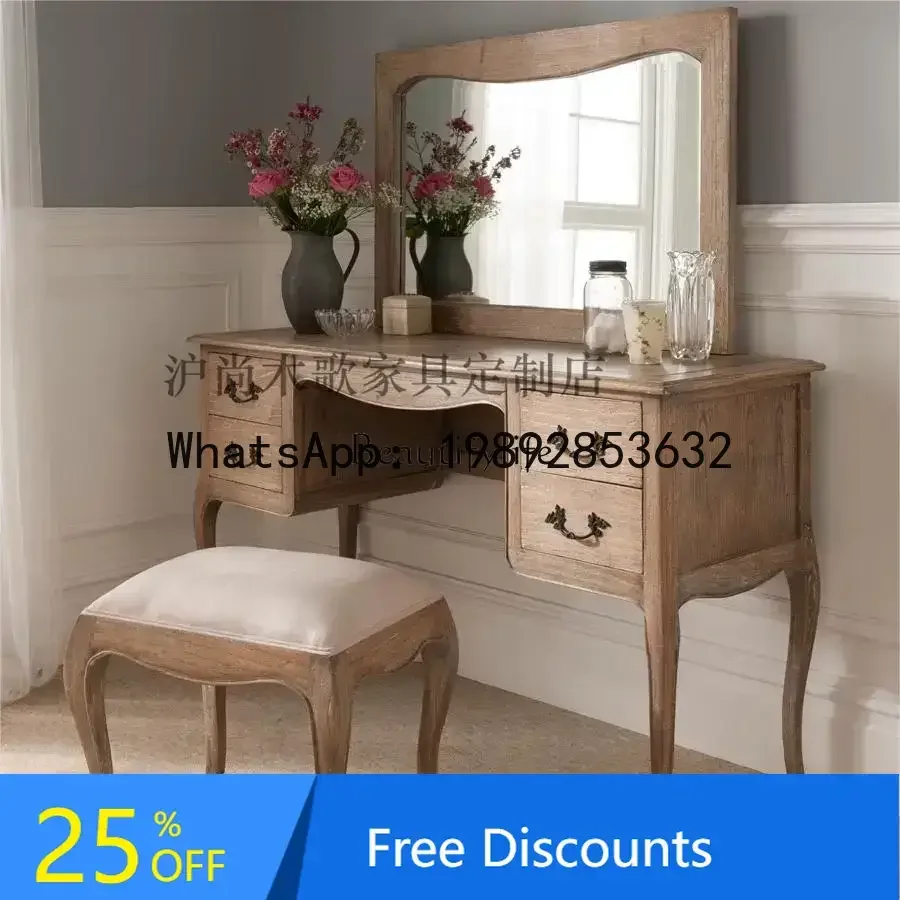 

CC American rural solid wood dresser medium ancient style simple French retro old makeup tableSSS