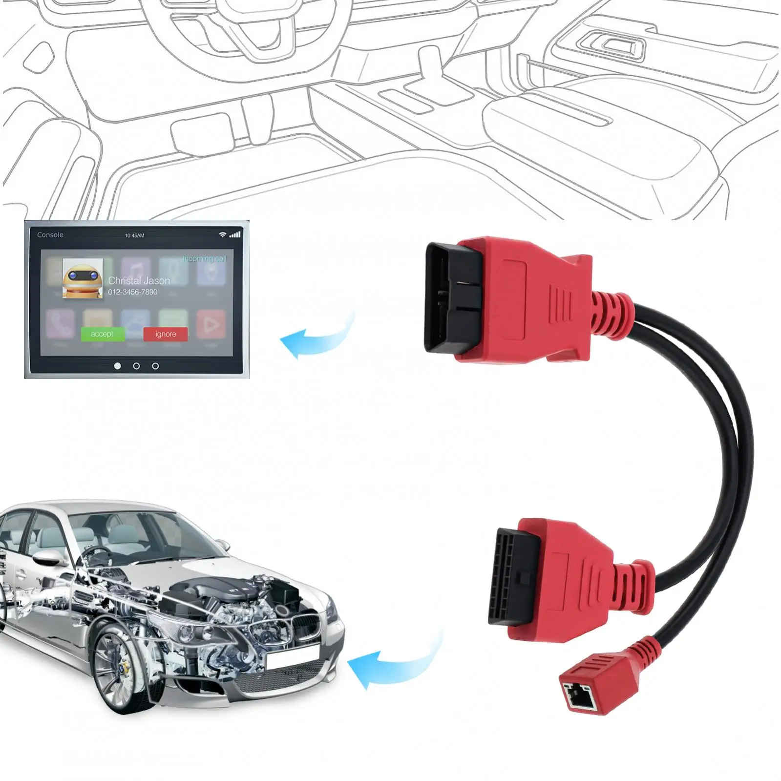 Ferramenta de diagnóstico de digitalização de divisor de agulha OBD 2 16 adequada para BMW, dispositivo de diagnóstico de falhas de cabo tipo Y