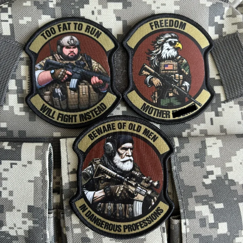 

Army Soldier Tactical Patch M4 Rifleman Morale Badge Printing Patches Hook and Loop Old Man Fat Man Military Backpack Sticker