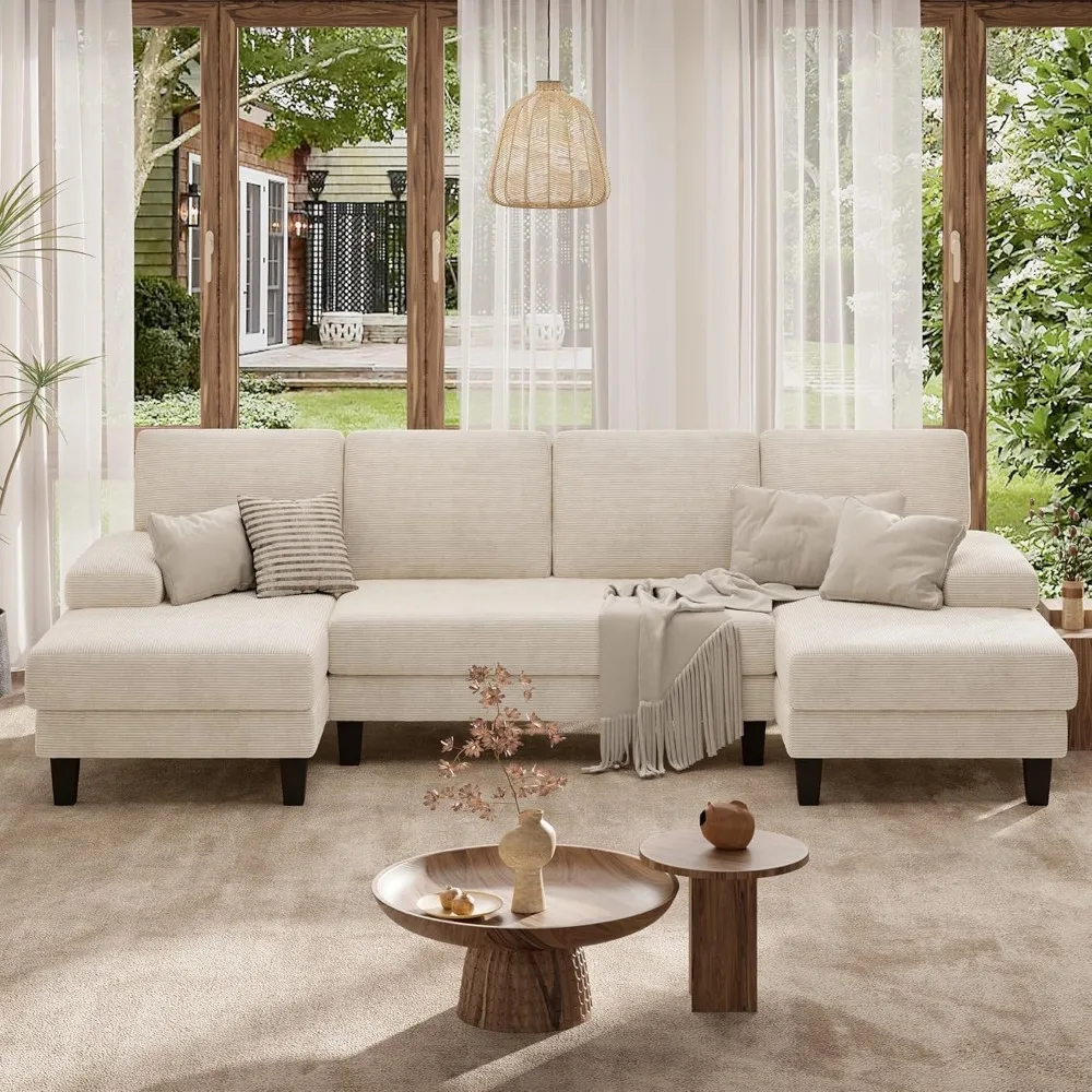 

Classic U-Shaped Corduroy Couch for Living Room, U-Shaped Sectional Modular Sofa with Double Chaise, Modern Lounge Sleeper for A