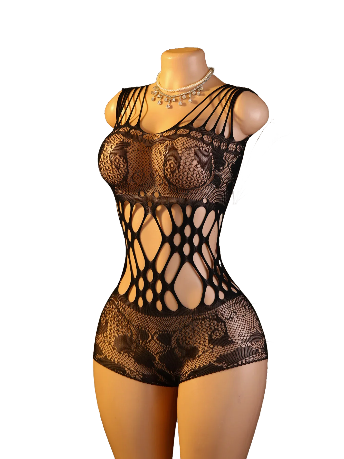 Women Spaghetti Strap Bodysuit Sheer Hollow Out Sexy Lingerie Nightwear For Romantic Dating Occasion (One Size 88-132 Lbs)