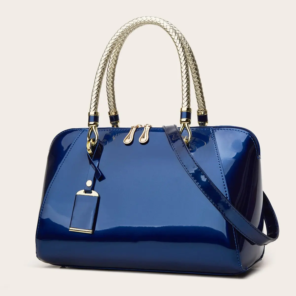 Patent Leather Boston Handbag for Women 2026 New European American Retro Tote Bag PU Leather Top‑Handle Shoulder Crossbody Bag