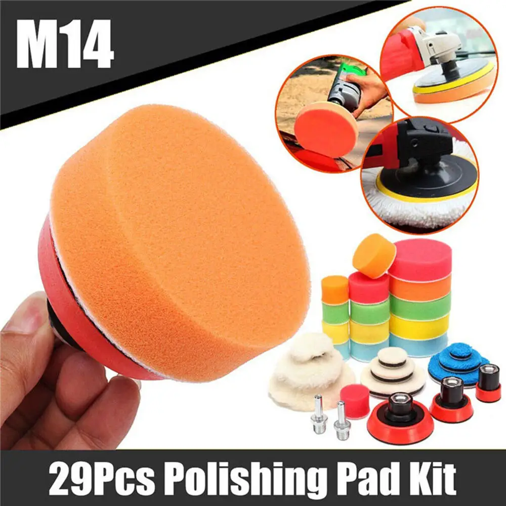 29Pcs Car Foam Drill Polishing Pads Kit Waxing Sponge Buffing Kit Car Wheel Buffing Pad Polisher Car Detailing Cleaning Tools