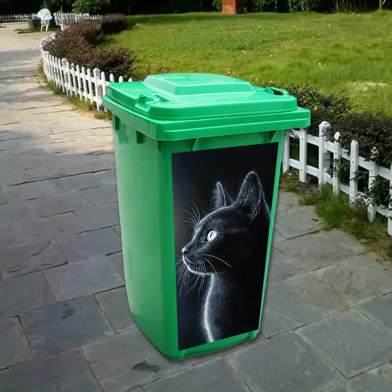 1 Luminous Black Cat Silhouette Trash Can Sticker - UV Resistant PVC, 14.57x32.28 Inches, Suitable for Bathroom Wall Decoration