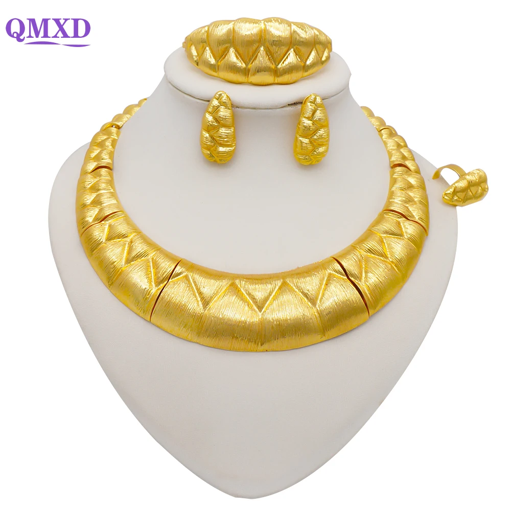 African Wedding Jewelry Set For Women Arab Dubai Necklace Earrings Ring Bracelet For Party Jewelry Gift