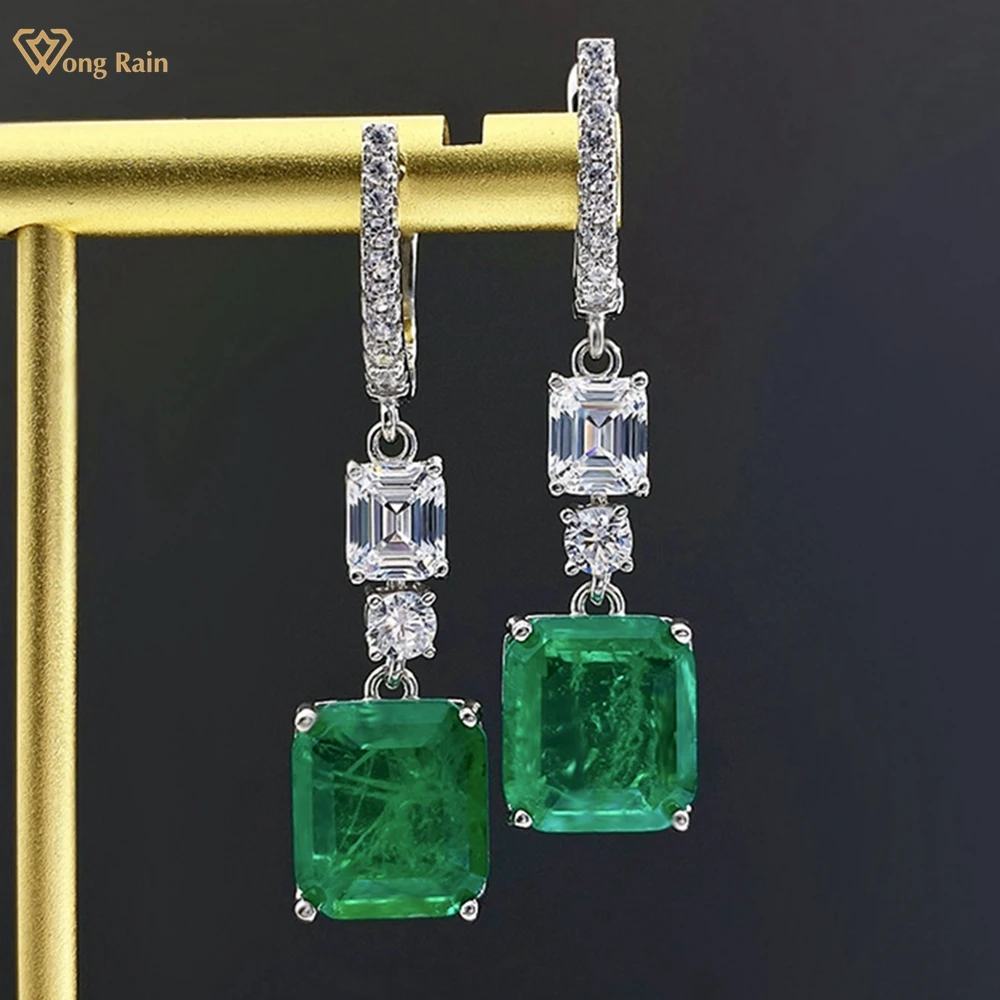 Wong Rain 925 Sterling Silver 10*11MM Emerald Paraiba Tourmaline Gemstone Drop Dangle Earrings Fine Jewelry For Women Wholesale