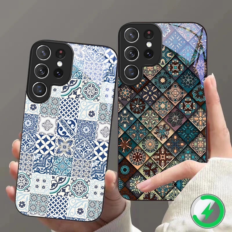 Mandala spiral pattern Suitable For Samsung Galaxy S25 Ultra S20 FE S21 S22+ S23 Plus S24 S26 Edge magnetism Glass Phone Casee