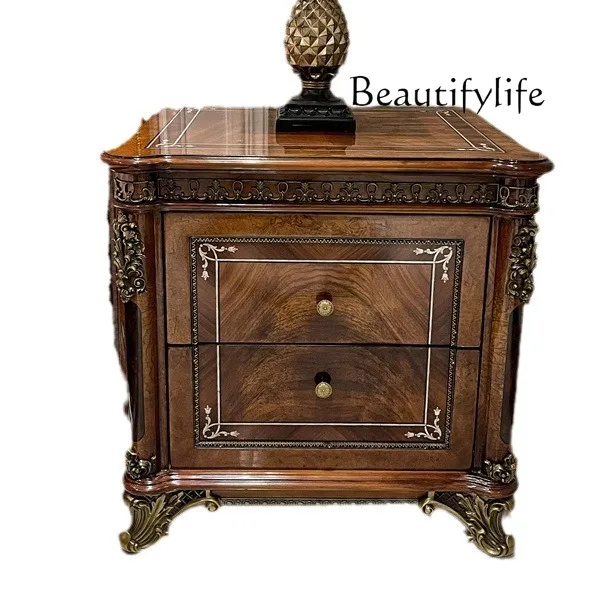 

European solid wood bedside table, enlarged furniture mahogany bedside table, master bedroom lamp cabinet