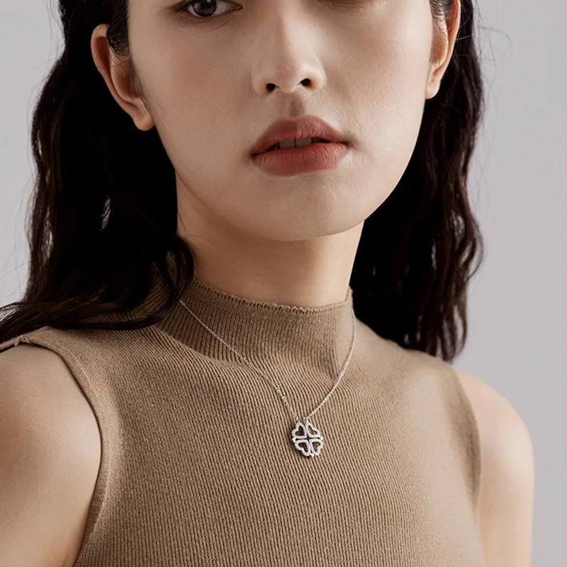 

Dawn's Jewel Two Wear Love Shaped Four-leaf Clover Necklace Female S925 Sterling Silver Jewelry