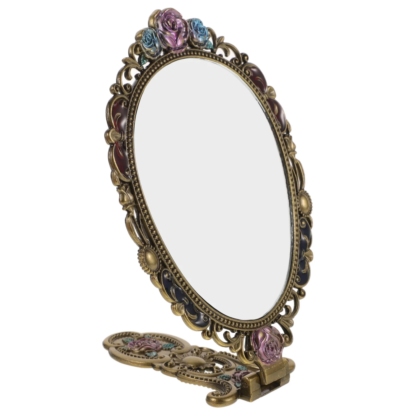 مرآة مكياج كلاسيكية محمولة باليد مصنوعة من سبائك الزنك المتينة للنساء أثناء السفر في الهواء الطلق، مرايا مكياج هدية للحفلات