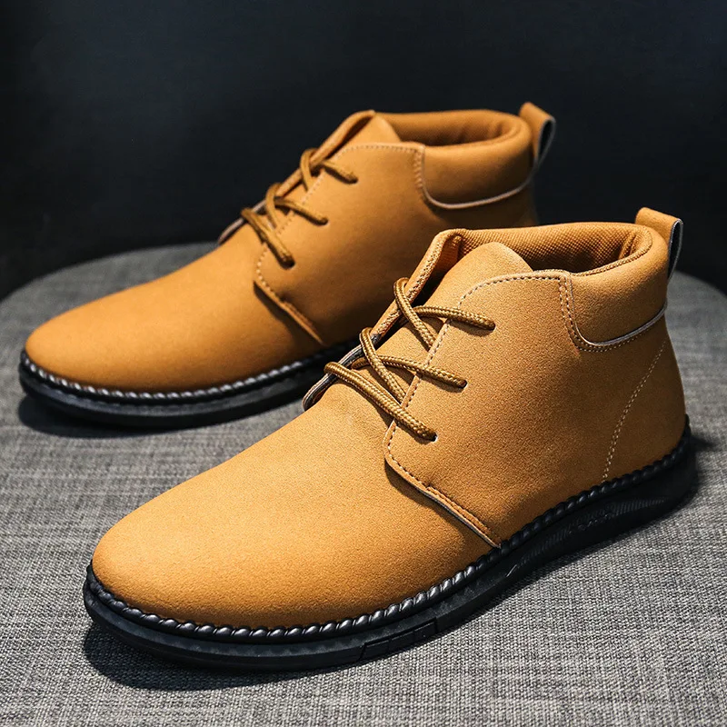 

2025 New Men's Ankle Boots Fashion High-top Casual Leather Boot British Business Chelsea Boots Lace Up Work Boots for Men Botas