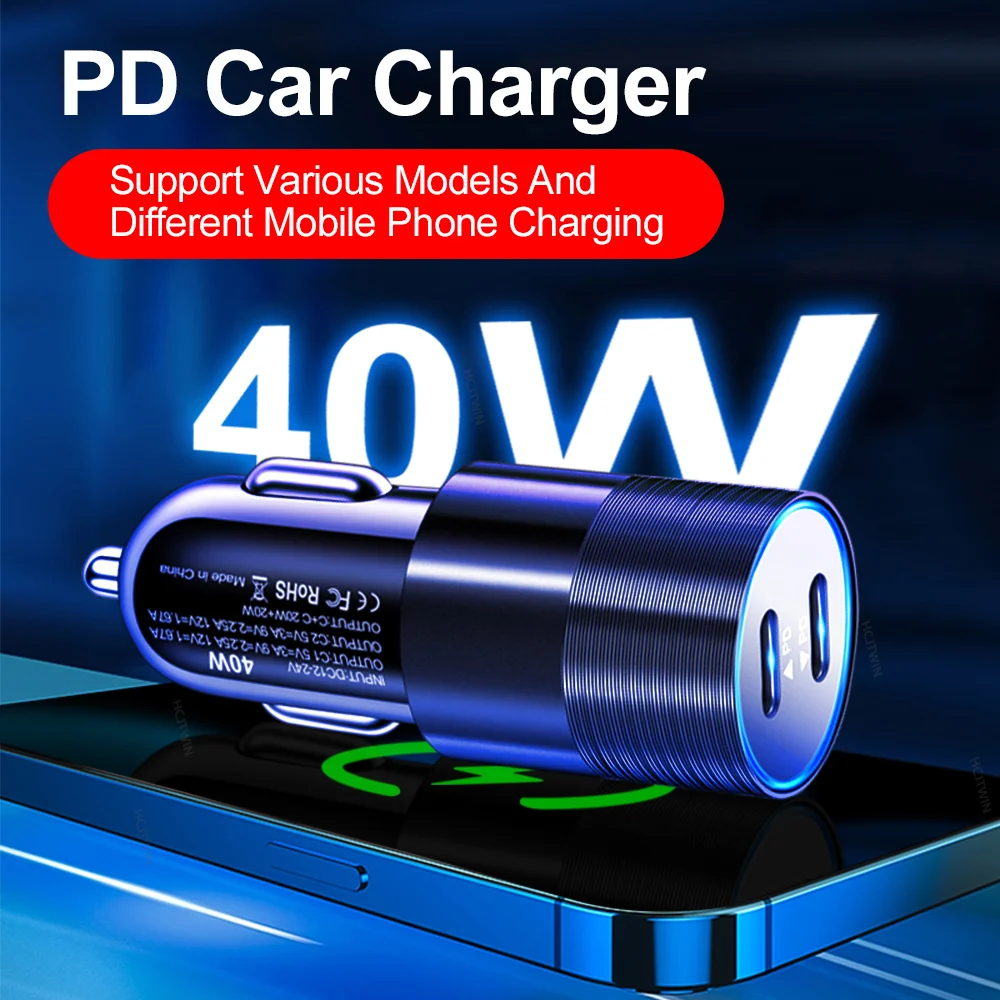 68W Dual USB Type C Car Charger Metal Auto PD Charger Adapter Fast Charging USB C Charger For CellPhone in Car For iPhone 13 12