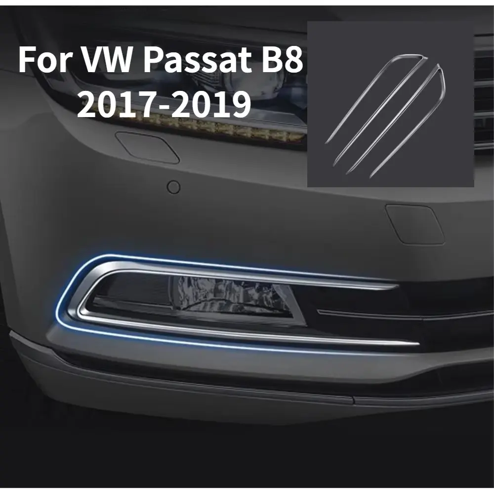 Car Upgrade For VW Passat B8 2017-2019 Chrome Front Fog Light Bright Strip Decorative Car Stickers Bumper