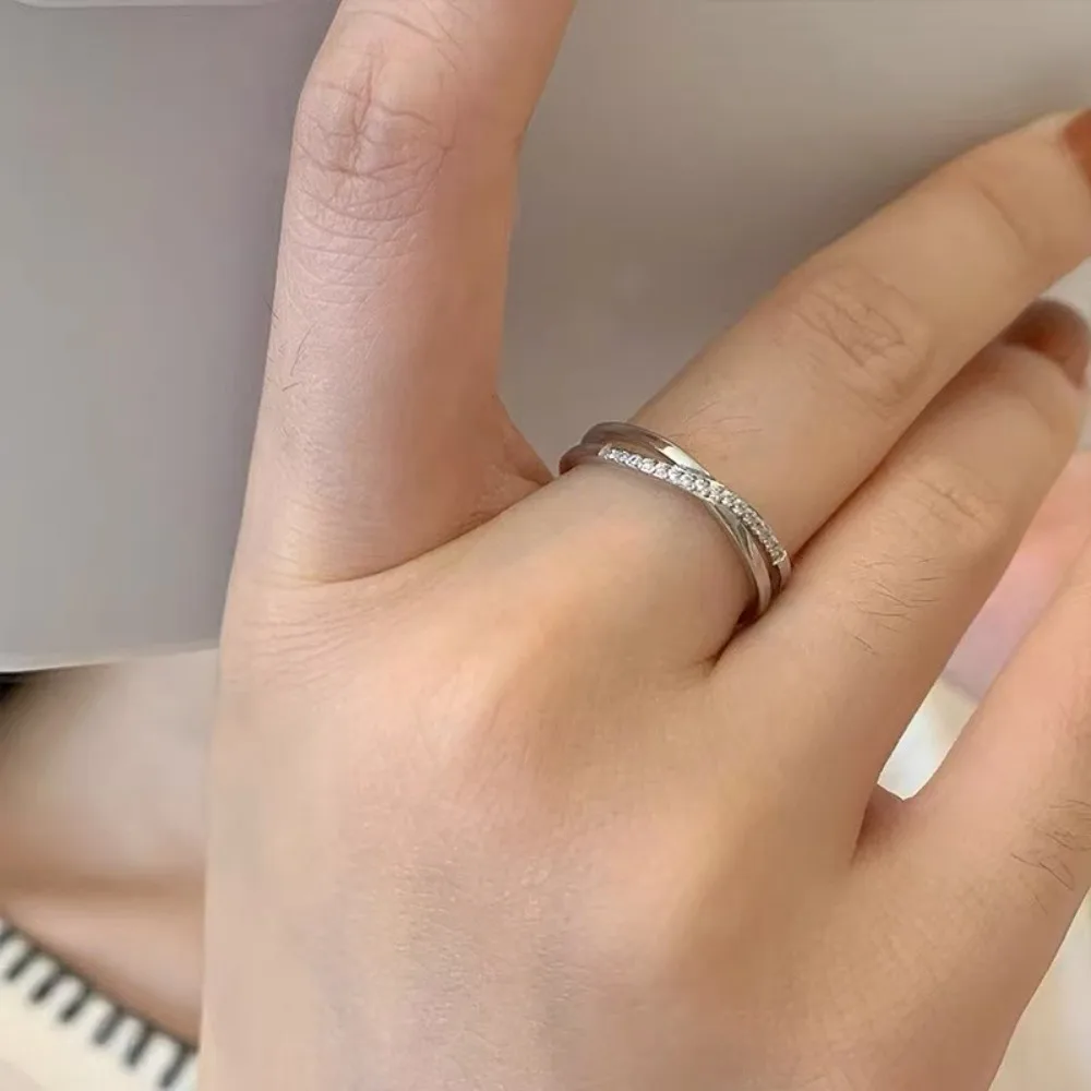 High-end Zircon Inlaid Korean Cross Women Ring Titanium Steel Modern Fashion Ring Gold/Silver Minimalist Jewelry Ring Girl