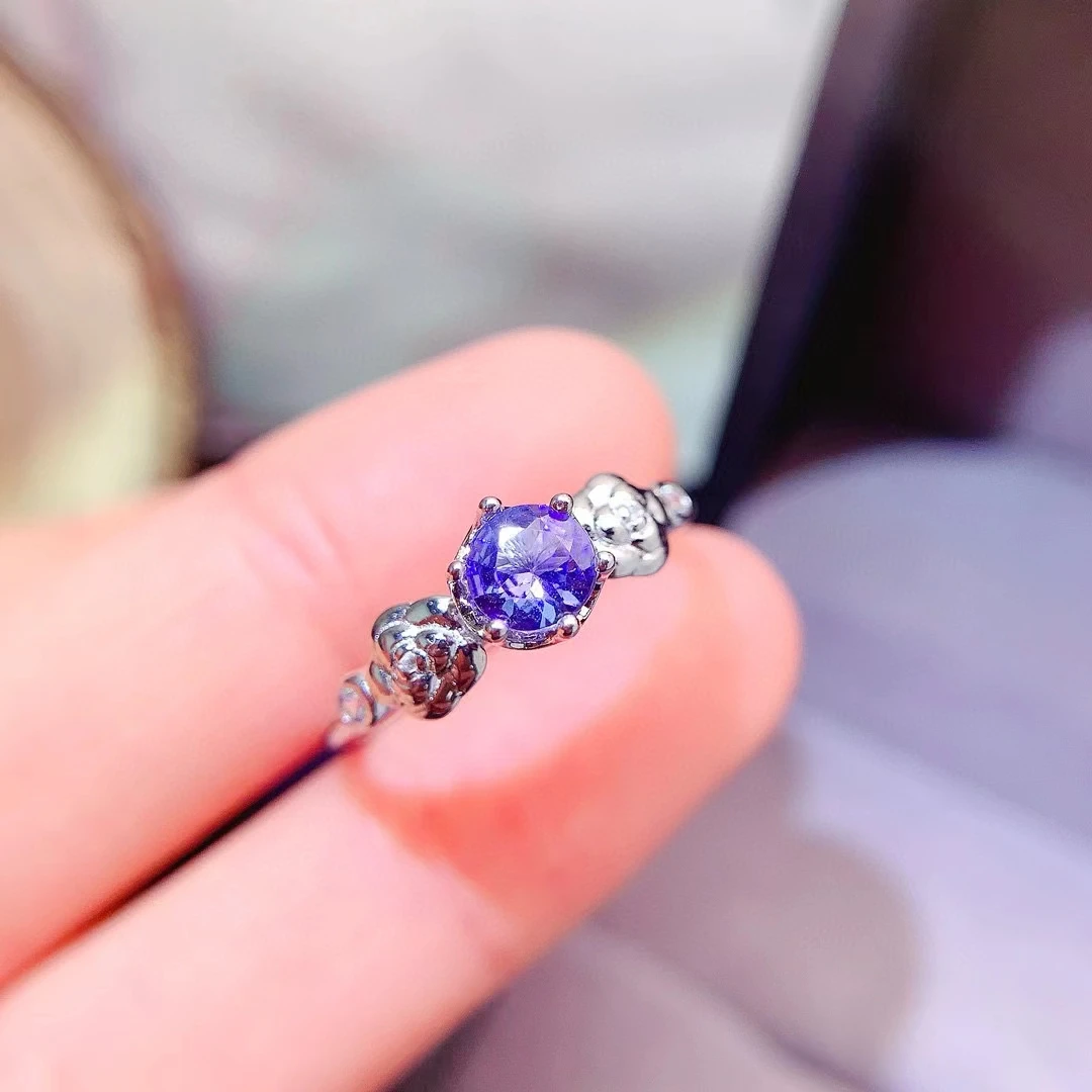 

925 Silver Rose Ring with Gold Plated 5mm 0.5ct Natural Tanzanite Ring for Engagement 18K Gold Plated Tanzanite Jewelry