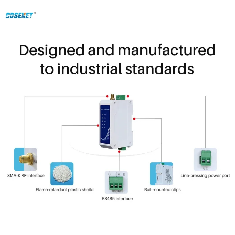 LoRa Module 433MHz RS485 Half duplex 20dBm Long Range 3km Modbus Din-Rail High Performance Wireless Data Transmission Relay LBT