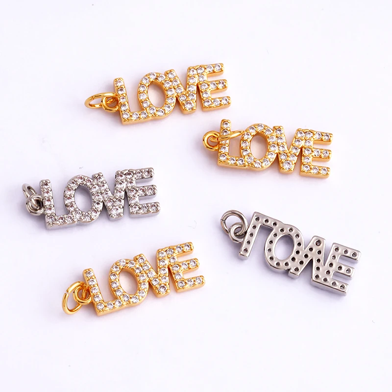 Fine Fashion Inlaid Zirconia LOVE HAPPY LUCKY Letter Charm Pendant,Trendy Jewelry Necklace  Hand Making Supplies M22 K33