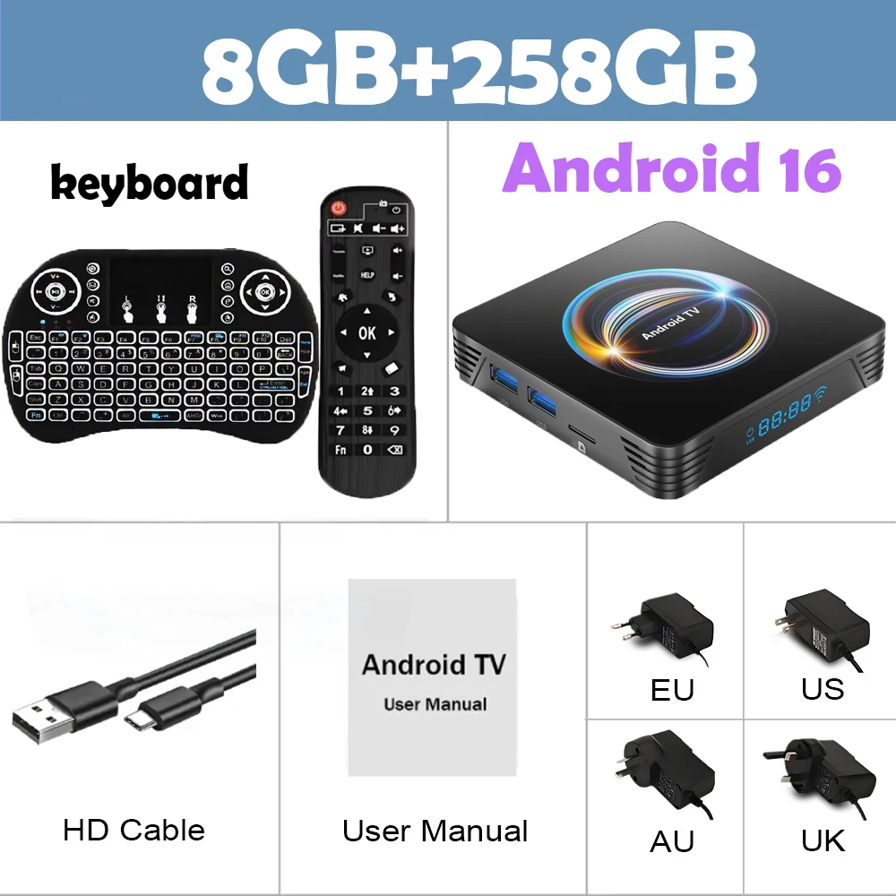 Android 16 Smart TV Box X66 8 GB + 256 GB Rockchip RK3528 Google Assistent 8K Video Bluetooth5.4 Mediaspeler Zeer snelle Set Top Box
