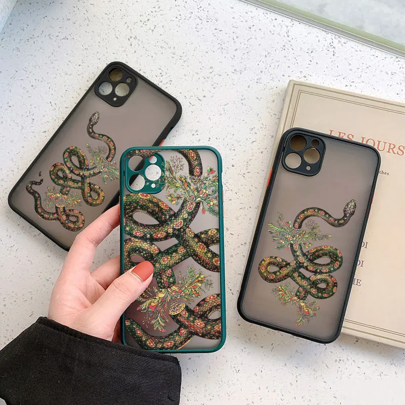 เคสโทรศัพท์ลายดอกไม้งูสำหรับ iPhone 13 Mini 12 11 PRO MAX 15 14 PRO MAX XS XR x 7 8 PLUS เคส TPU ด้านกันกระแทก SE2